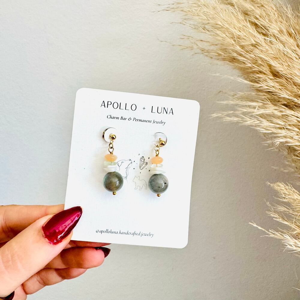 NEW ANTHROPOLOGIE 14k Gold Plate Pearl Natural Gemstone Drop Post Stud Earrings